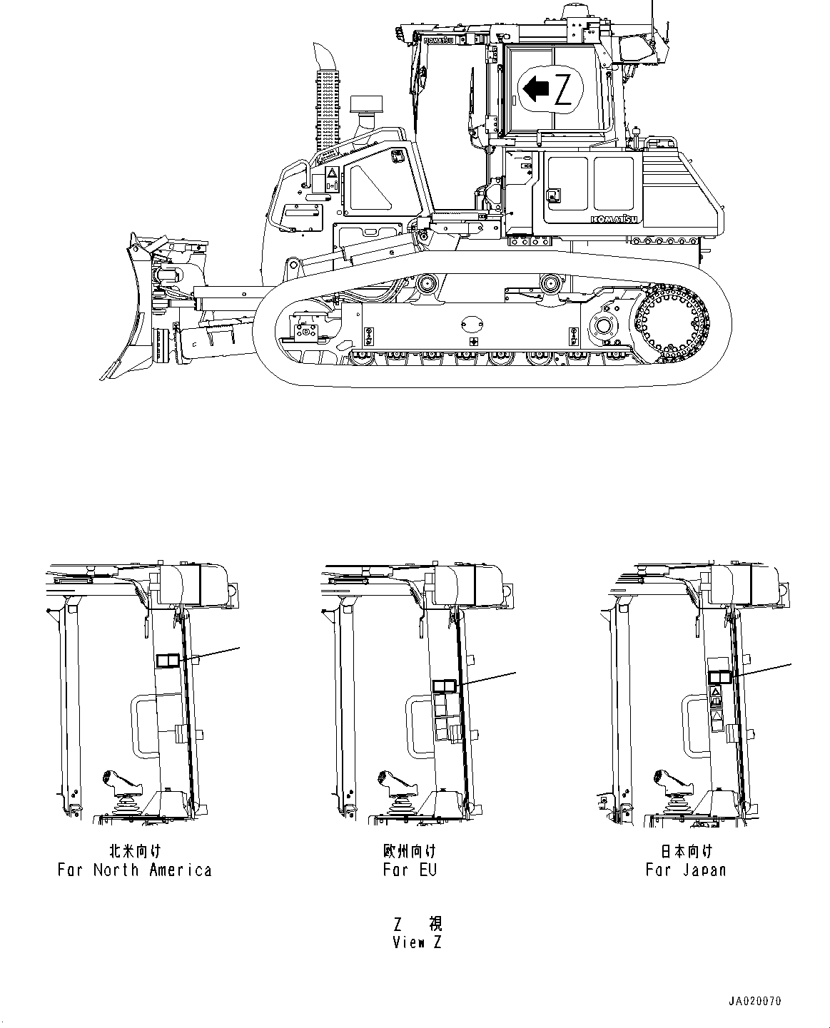 Komatsu parts book diagram for D71PXI-24 S/N 74001-UP: CAUTION PLATES, BLAST SITE, (WITH GATEWAY FUNCTION CONTROLLER)(#70002-)