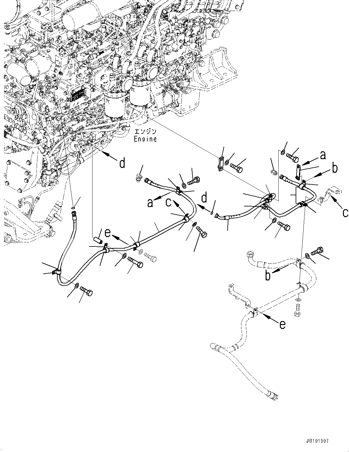 Komatsu parts book diagram for HD785-8E0 S/N 55001-UP: ENGINE RELATED PARTS, BLOCK TO ENGINE L.H.(#55001-)