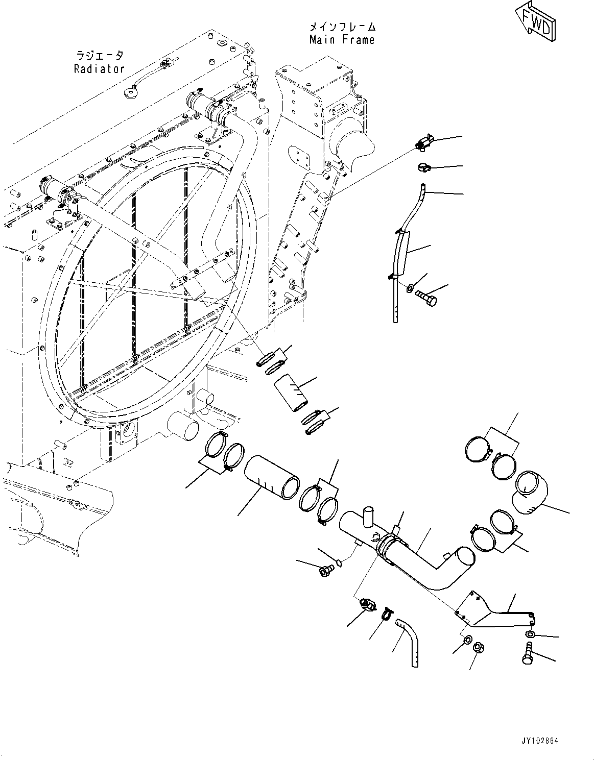 Komatsu parts book diagram for HD785-8E0 S/N 55001-UP: COOLANT PIPING, PIPING (1/2)(#55001-)