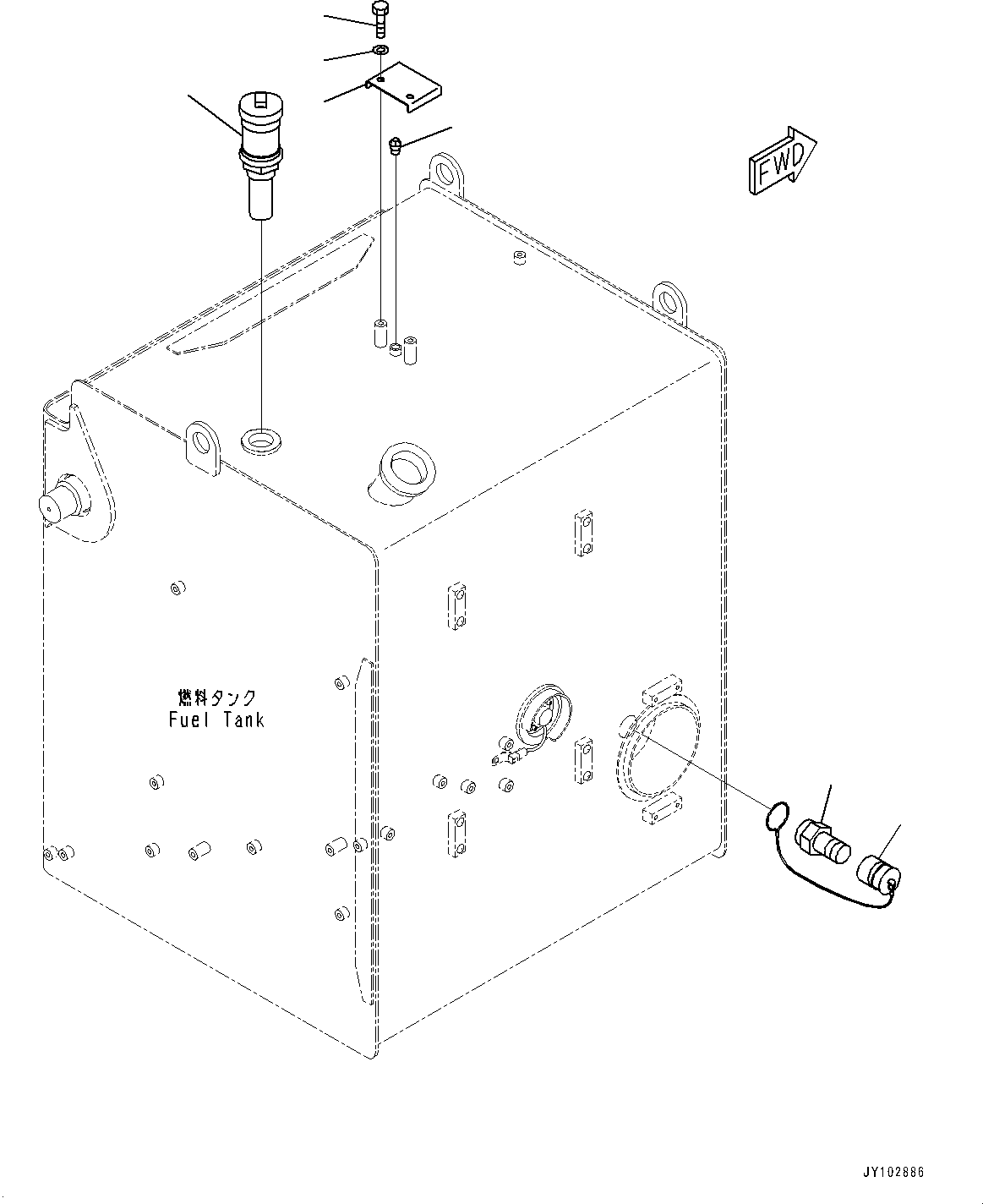Komatsu parts book diagram for HD785-8E0 S/N 55001-UP: FUEL TANK, QUICK CHARGE VALVE(#55001-55119)