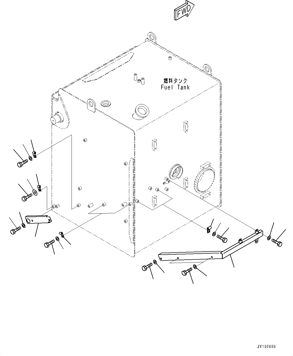 Komatsu parts book diagram for HD785-8E0 S/N 55001-UP: FUEL TANK, MOUNTING PARTS (1/2)(#55001-)