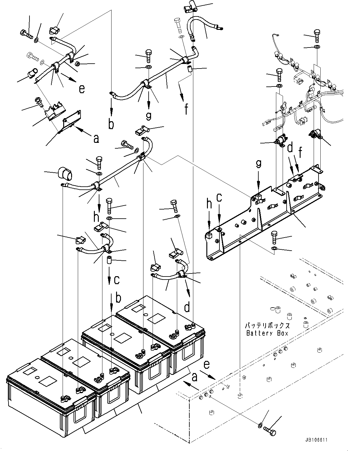 Komatsu parts book diagram for HD785-8E0 S/N 55001-UP: BATTERY BOX AND REAR HOOD, BATTERY(#55001-)