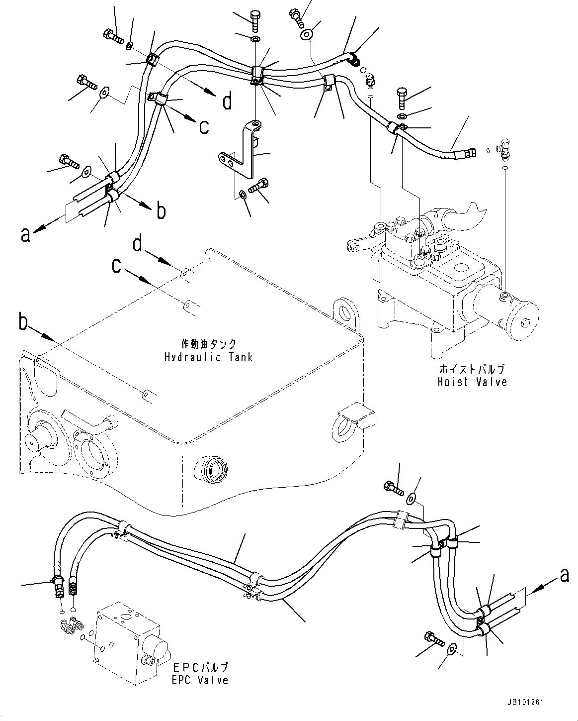 Komatsu parts book diagram for HD785-8E0 S/N 55001-UP: HYDRAULIC TANK, HOSE(#55001-)