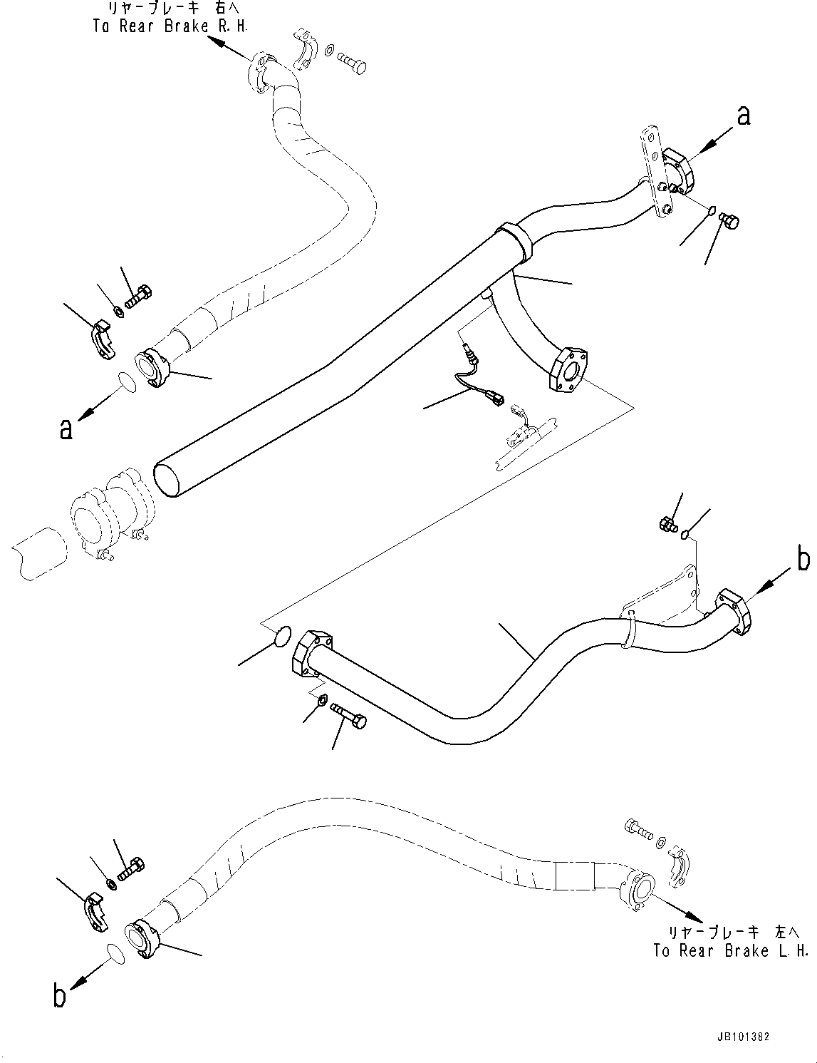 Komatsu parts book diagram for HD785-8E0 S/N 55001-UP: BRAKE OIL COOLING HYDRAULIC PIPING, BRAKE OIL COOLER TO REAR BRAKE (2/3)(#55001-)