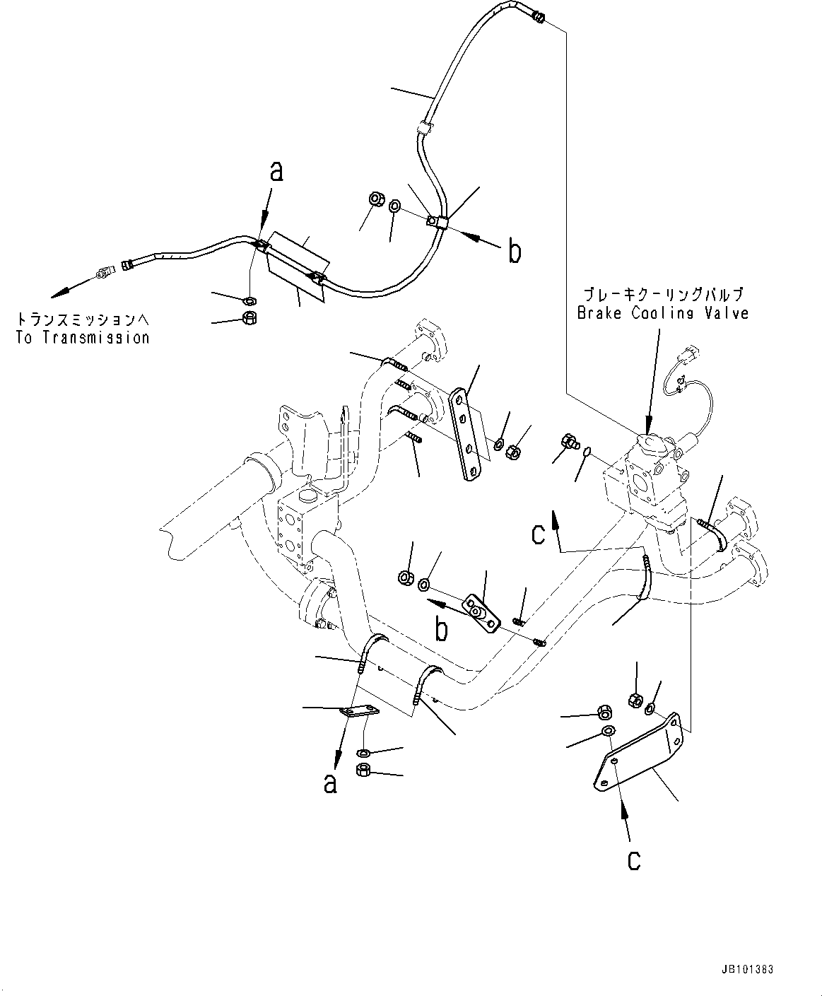 Komatsu parts book diagram for HD785-8E0 S/N 55001-UP: BRAKE OIL COOLING HYDRAULIC PIPING, BRAKE OIL COOLER TO REAR BRAKE (3/3)(#55001-)