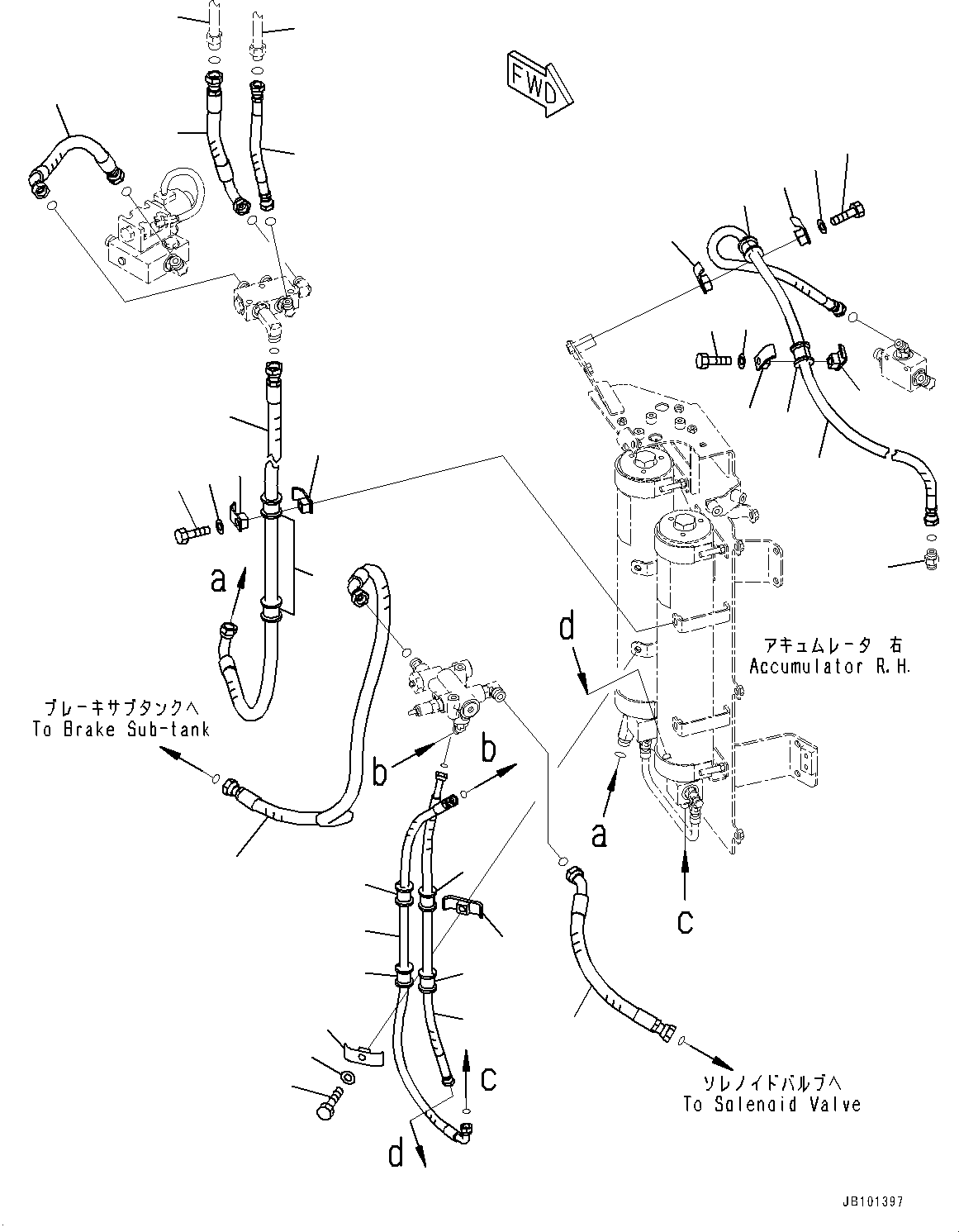 Komatsu parts book diagram for HD785-8E0 S/N 55001-UP: ACCUMULATOR, HOSE (1/2)(#55001-)