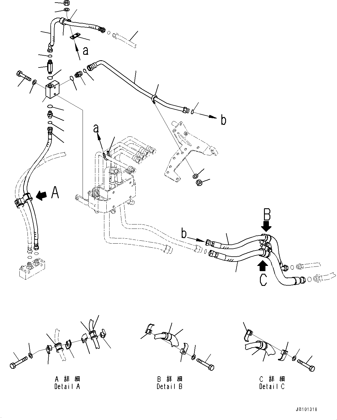 Komatsu parts book diagram for HD785-8E0 S/N 55001-UP: BRAKE PIPING, PIPING (3/6)(#55001-)