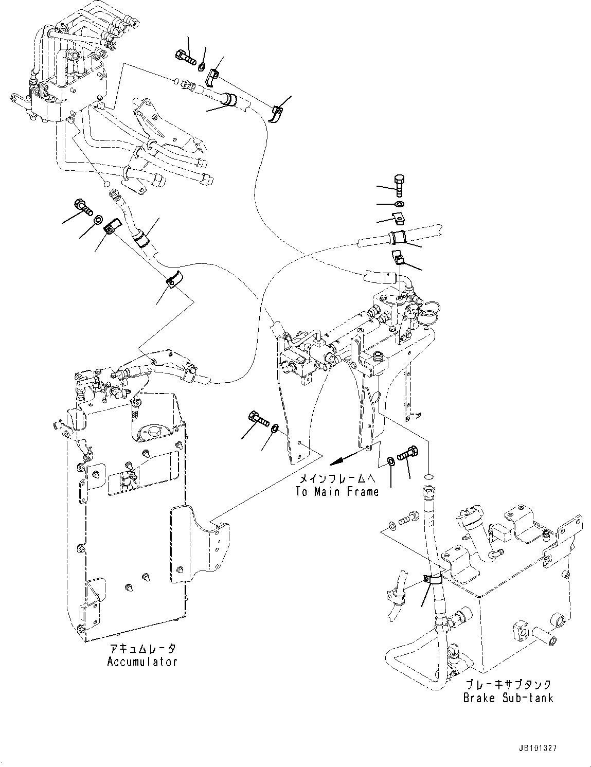 Komatsu parts book diagram for HD785-8E0 S/N 55001-UP: BRAKE PIPING, MOUNTING BOLT (2/2)(#55001-)