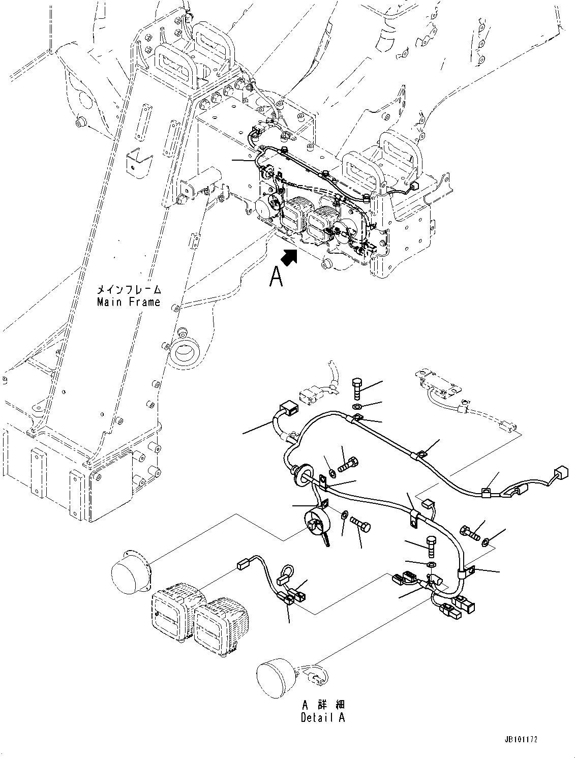 Komatsu parts book diagram for HD785-8E0 S/N 55001-UP: FRONT SUPPORT, WIRING HARNESS (1/2)(#55001-)