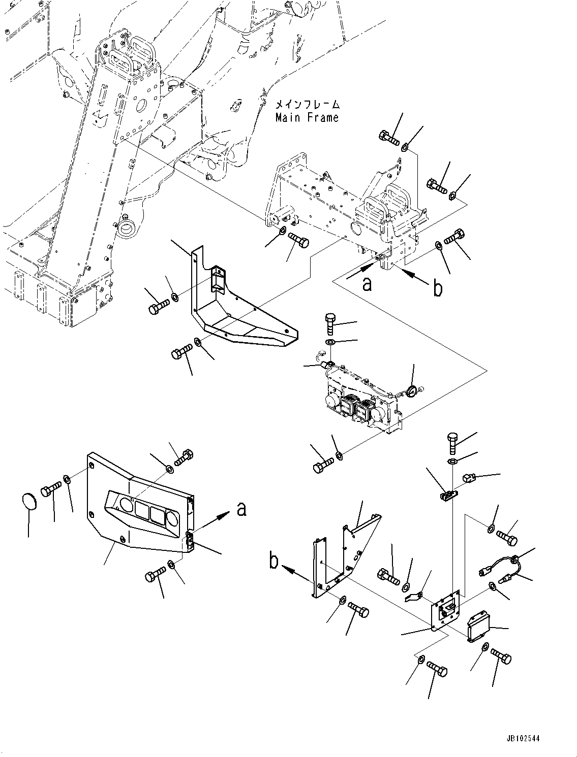 Komatsu parts book diagram for HD785-8E0 S/N 55001-UP: FRONT SUPPORT, GUARD MOUNTING (1/2)(#55001-)