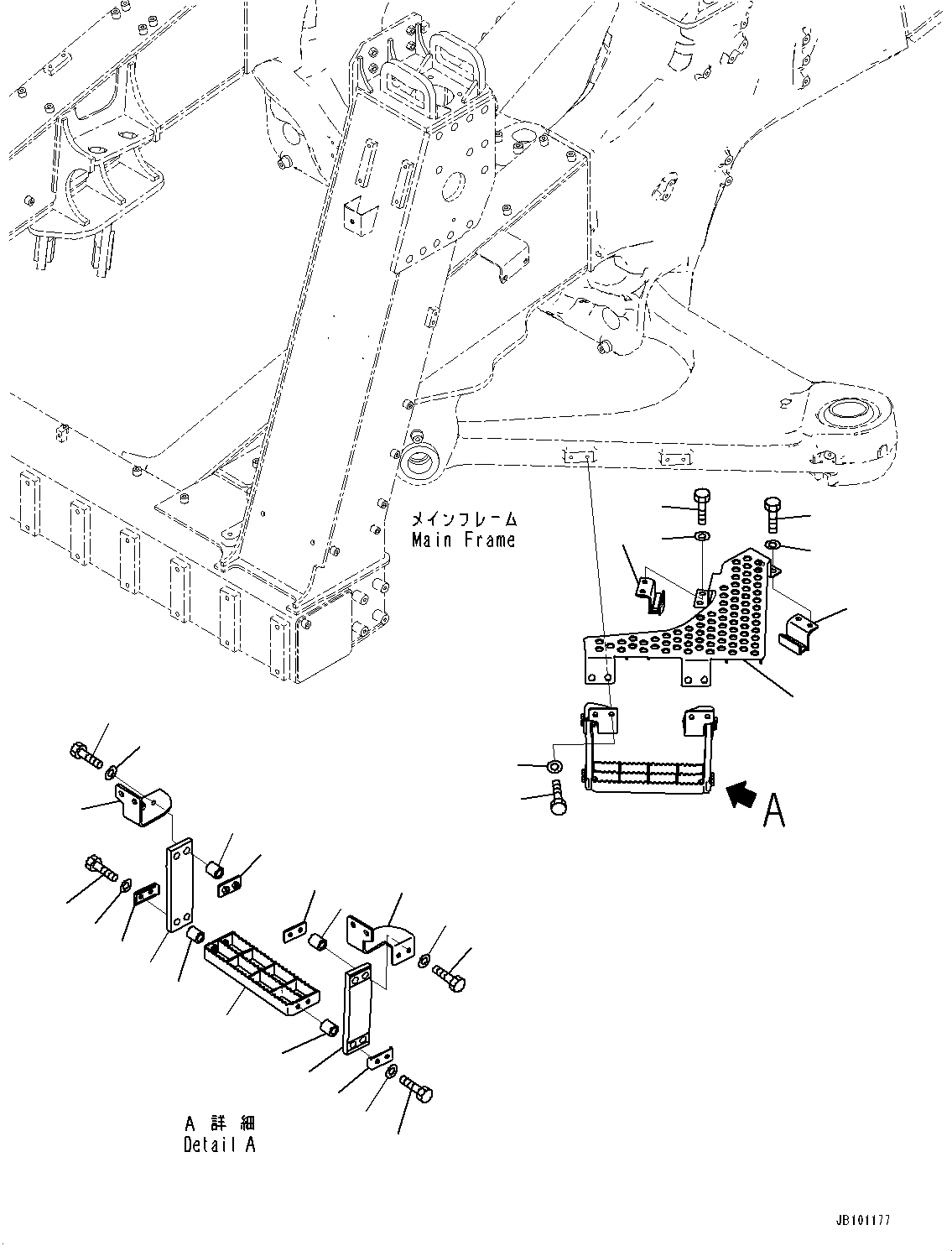 Komatsu parts book diagram for HD785-8E0 S/N 55001-UP: FRONT SUPPORT, STEP (1/2)(#55001-55109)
