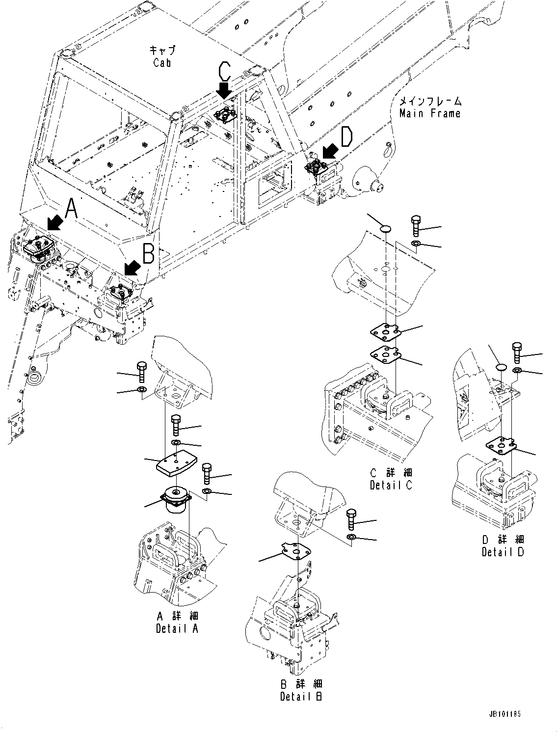 Komatsu parts book diagram for HD785-8E0 S/N 55001-UP: FRONT SUPPORT, MOUNTING PARTS(#55001-)