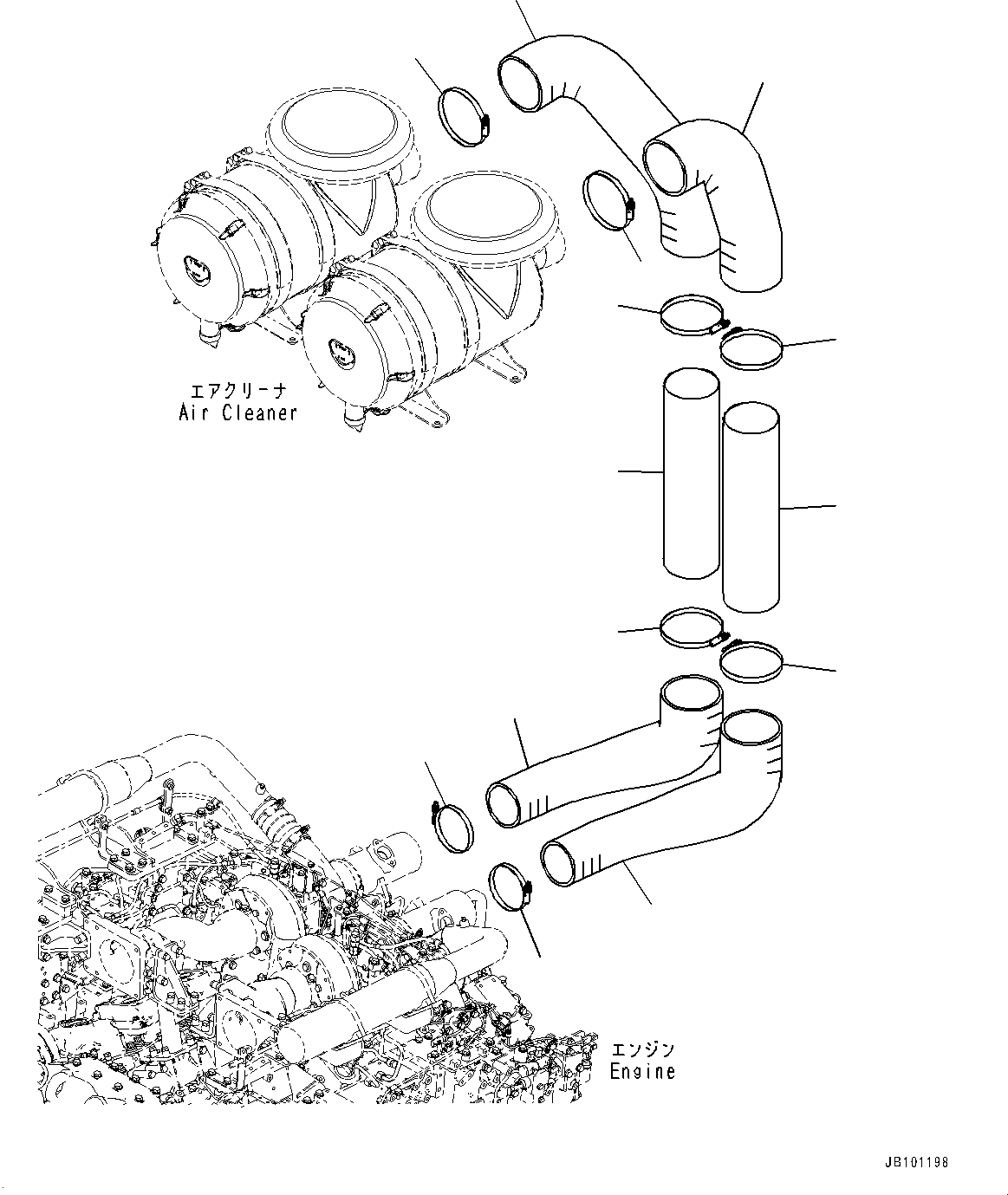 Komatsu parts book diagram for HD785-8E0 S/N 55001-UP: AIR INTAKE CONNECTOR, AIR CLEANER HOSE(#55001-)