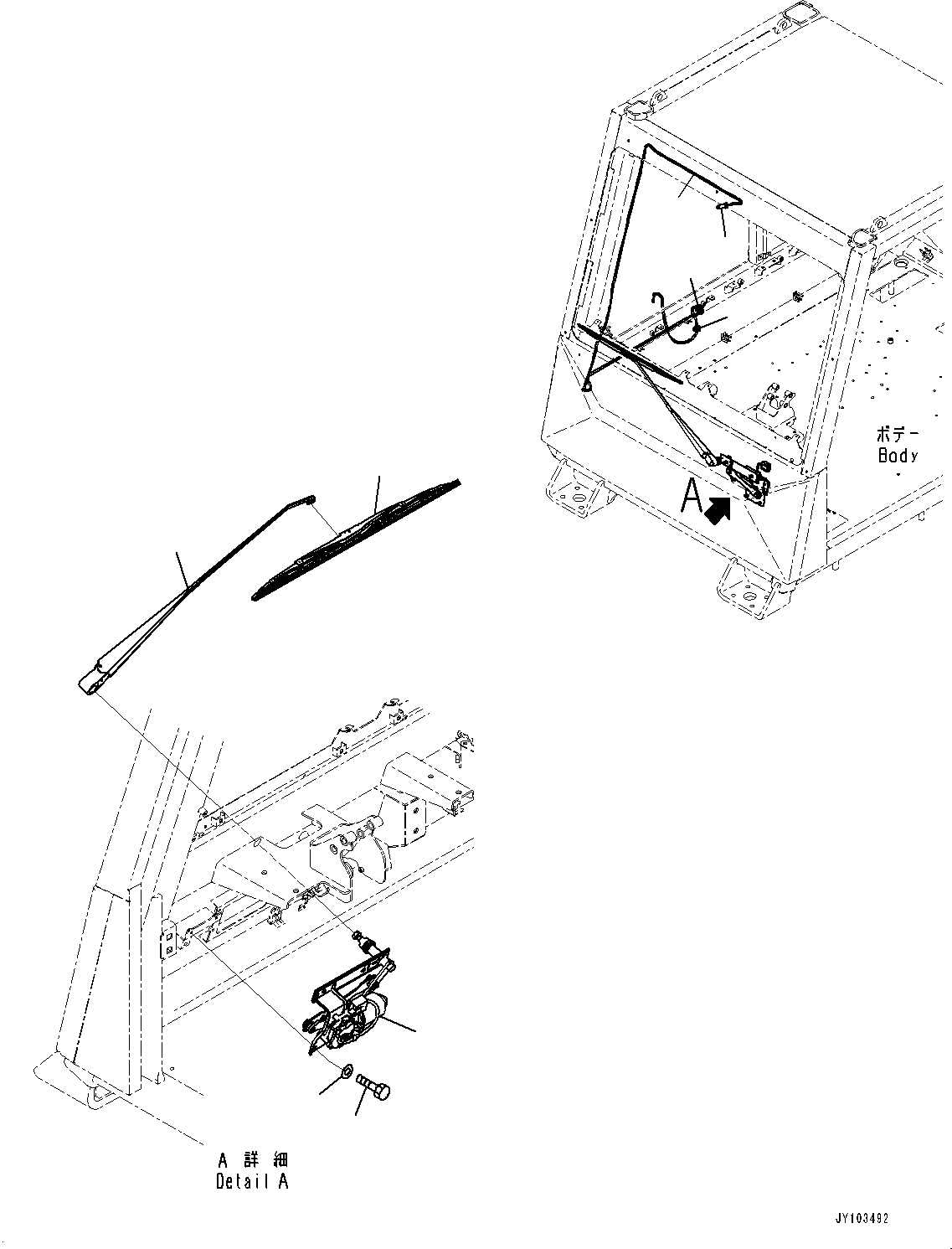 Komatsu parts book diagram for HD785-8E0 S/N 55001-UP: CAB, FRONT WIPER(#55001-)