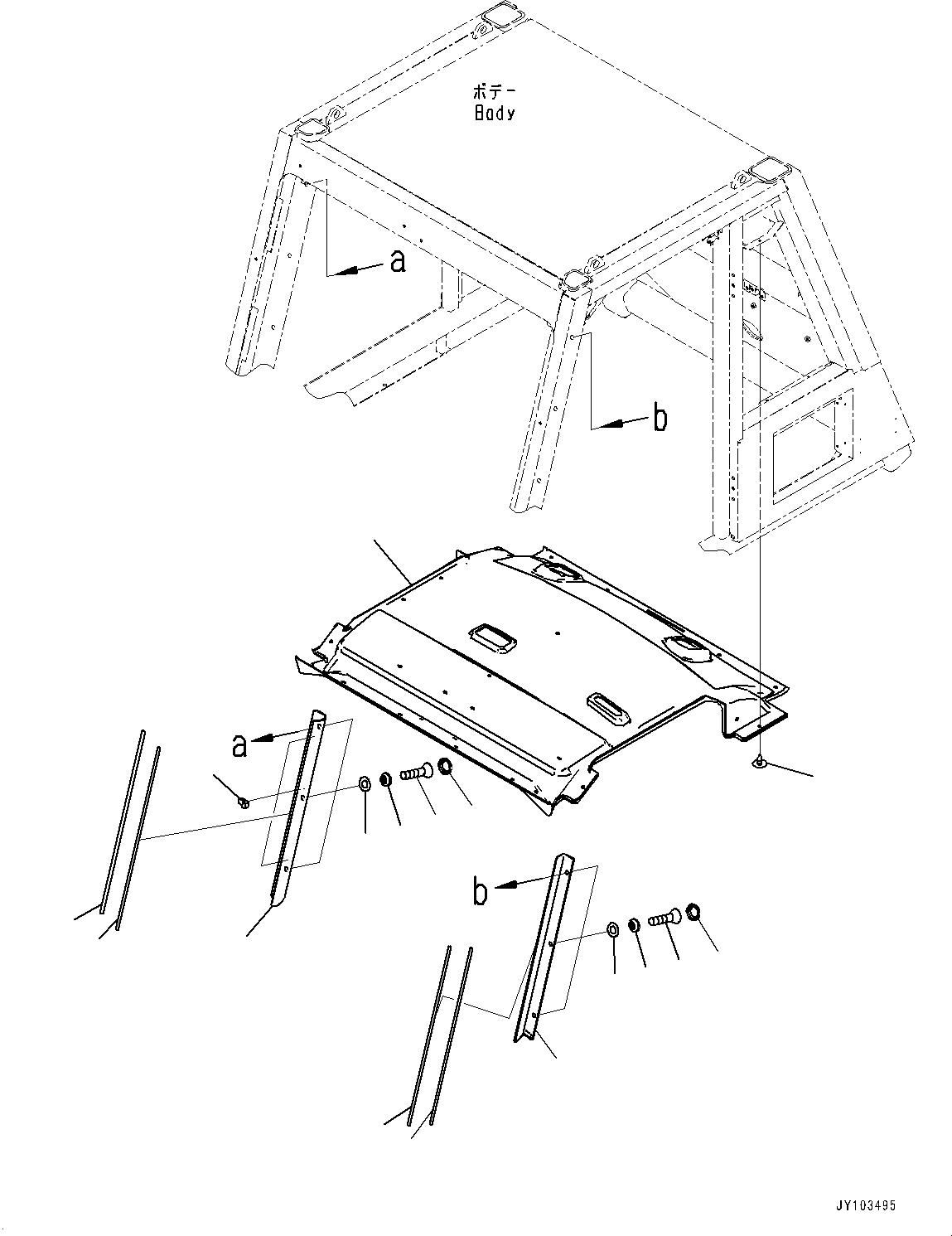 Komatsu parts book diagram for HD785-8E0 S/N 55001-UP: CAB, ROOF PAD(#55001-)
