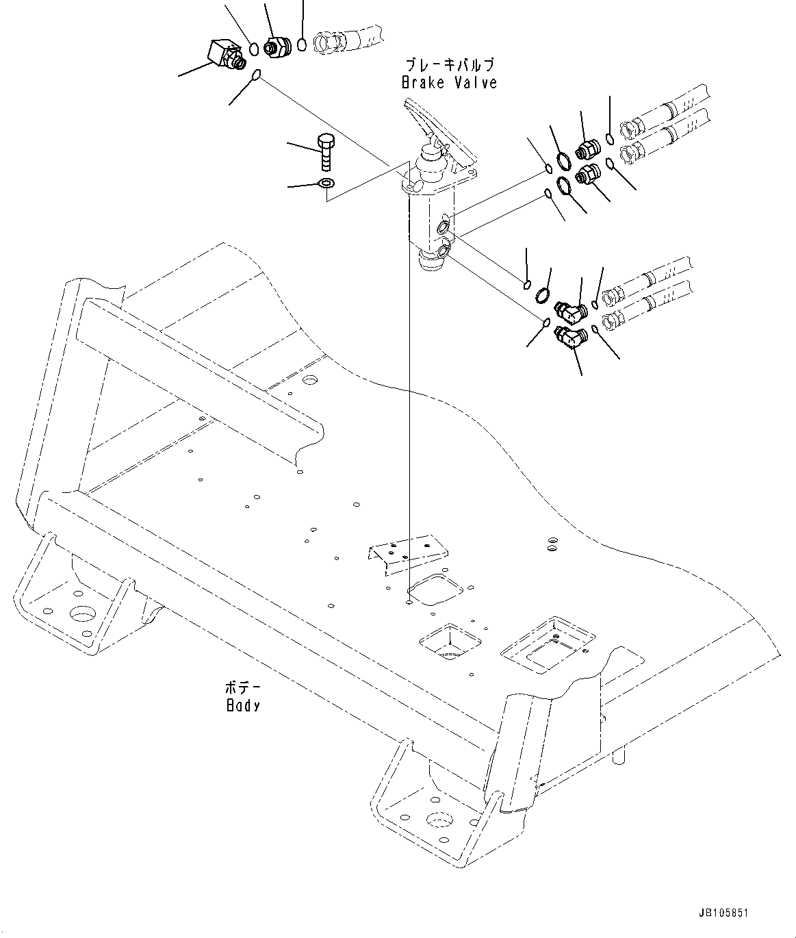 Komatsu parts book diagram for HD785-8E0 S/N 55001-UP: CAB, BRAKE VALVE RELATED PARTS(#55001-)