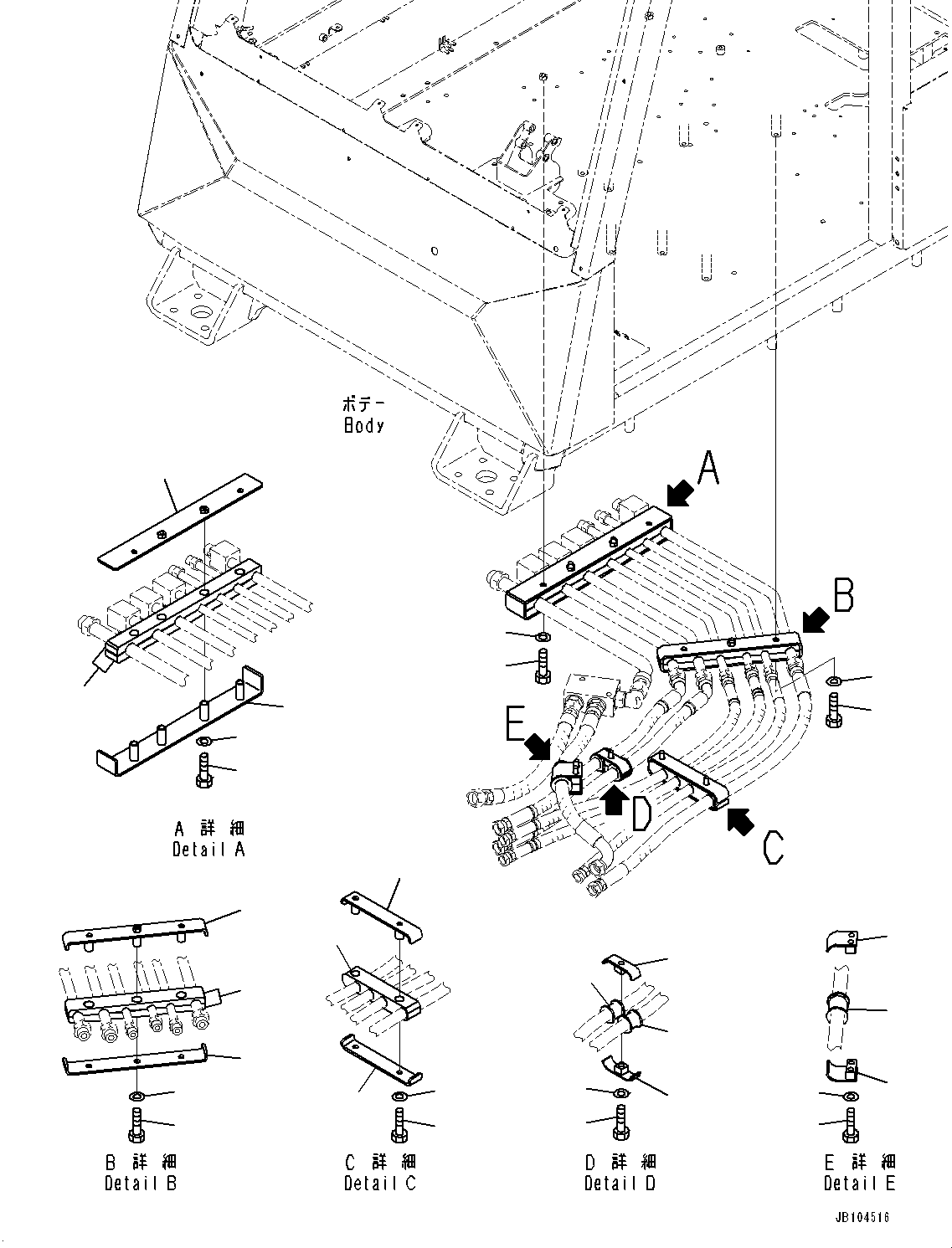 Komatsu parts book diagram for HD785-8E0 S/N 55001-UP: CAB, BRAKE PIPING MOUNTING(#55001-)