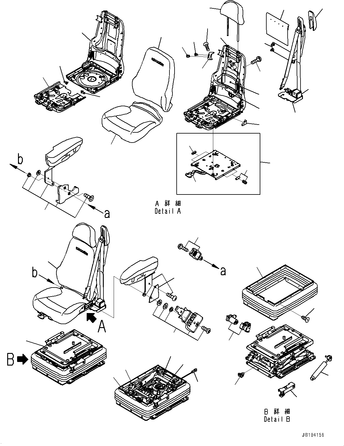 Komatsu parts book diagram for HD785-8E0 S/N 55001-UP: CAB, INNER PARTS, OPERATOR'S SEAT (1/2)(#55024-)