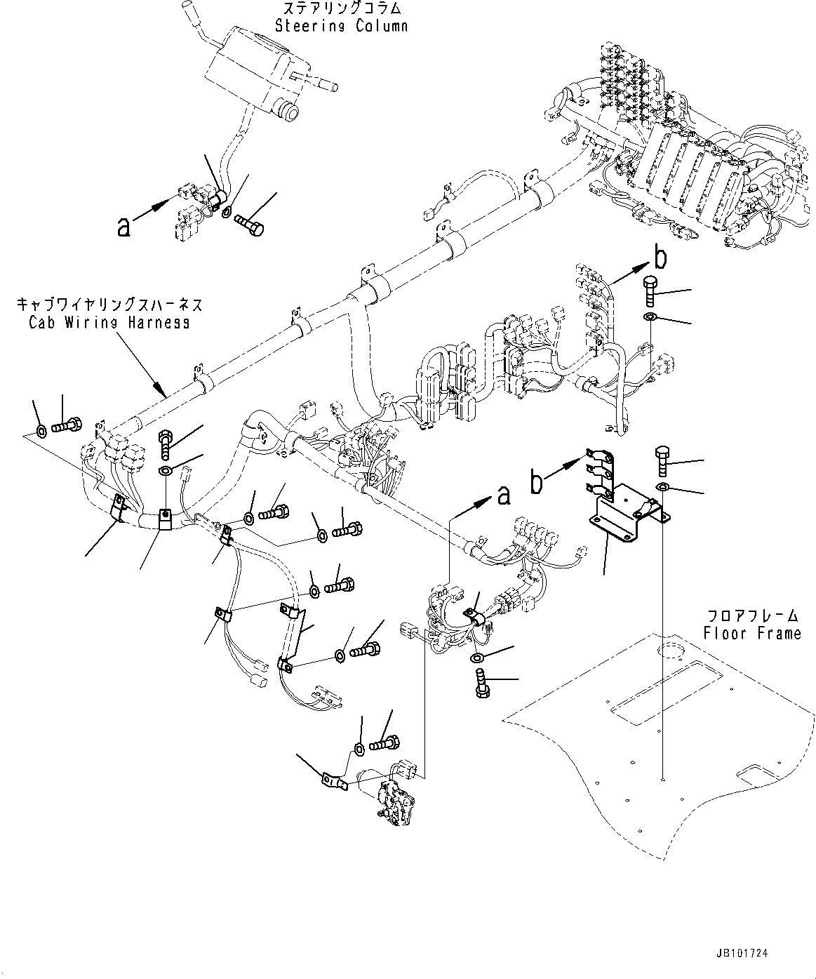 Komatsu parts book diagram for HD785-8E0 S/N 55001-UP: CAB, WIRING HARNESS MOUNTING (2/3)(#55001-)