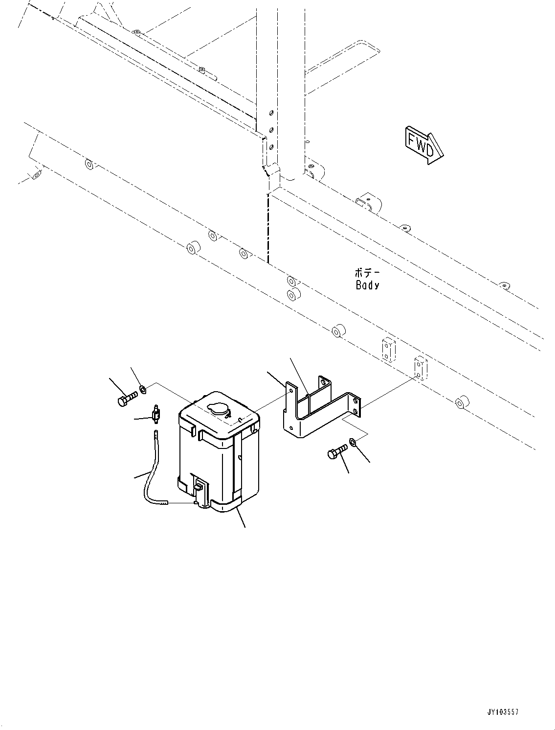 Komatsu parts book diagram for HD785-8E0 S/N 55001-UP: CAB, WASHER TANK(#55001-)