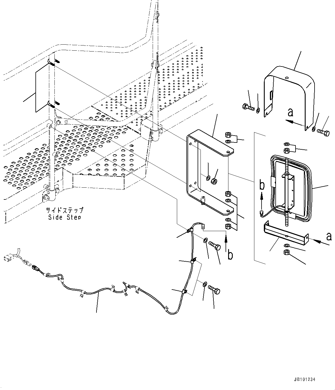 Komatsu parts book diagram for HD785-8E0 S/N 55001-UP: CAB STEP, REARVIEW MIRROR(#55001-)