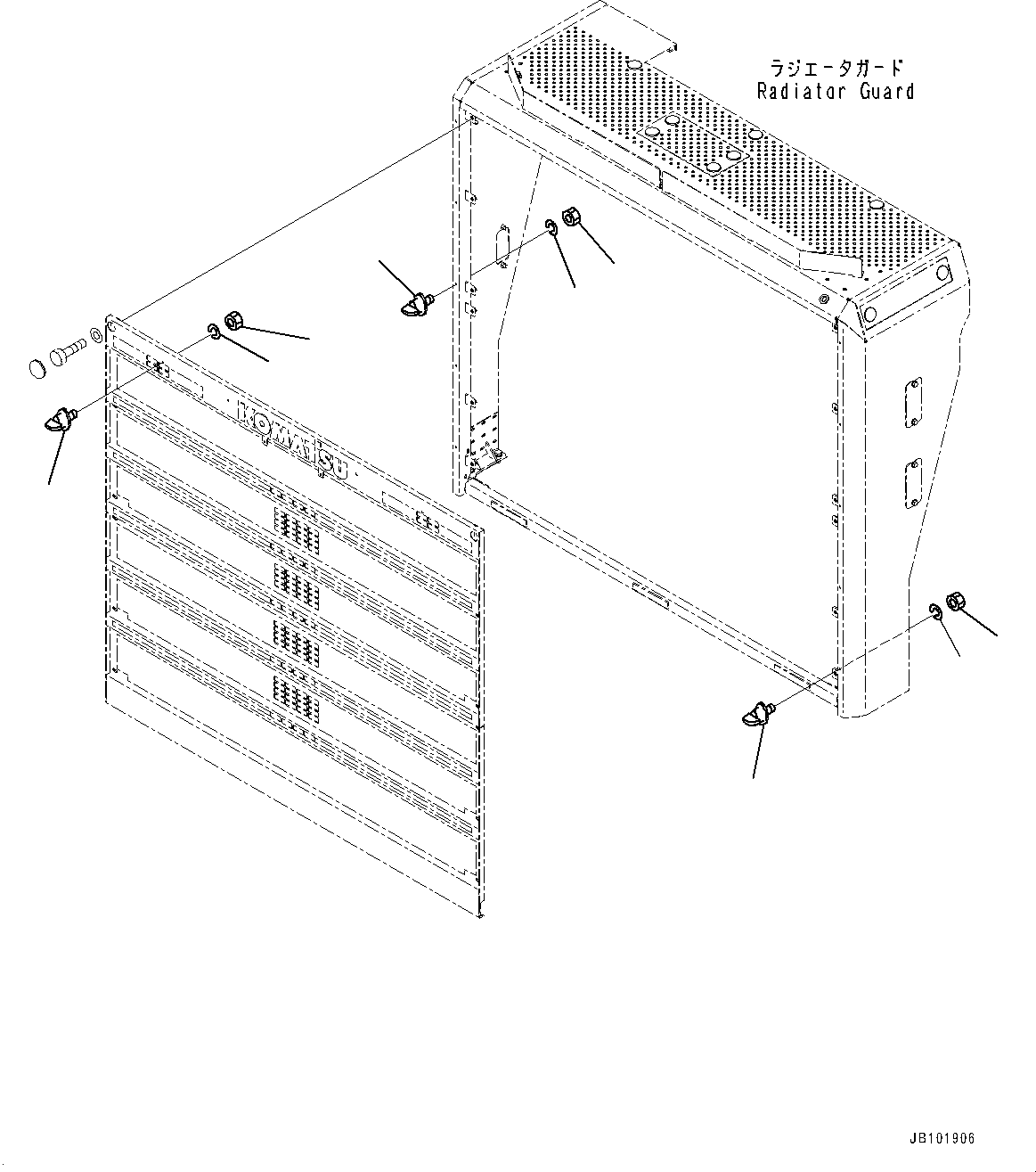 Komatsu parts book diagram for HD785-8E0 S/N 55001-UP: RADIATOR GUARD, MOUNTING PARTS(#55001-)