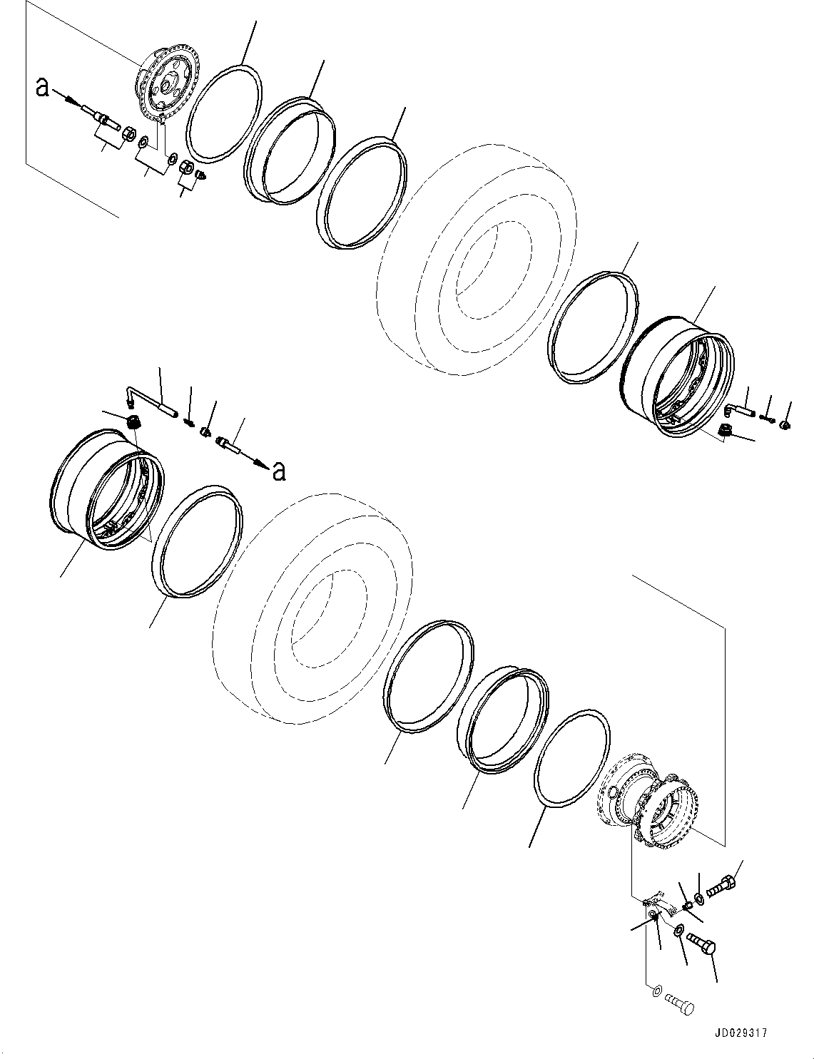 Komatsu parts book diagram for HD785-8E0 S/N 55001-UP: RIM, REAR WHEEL(#55001-)