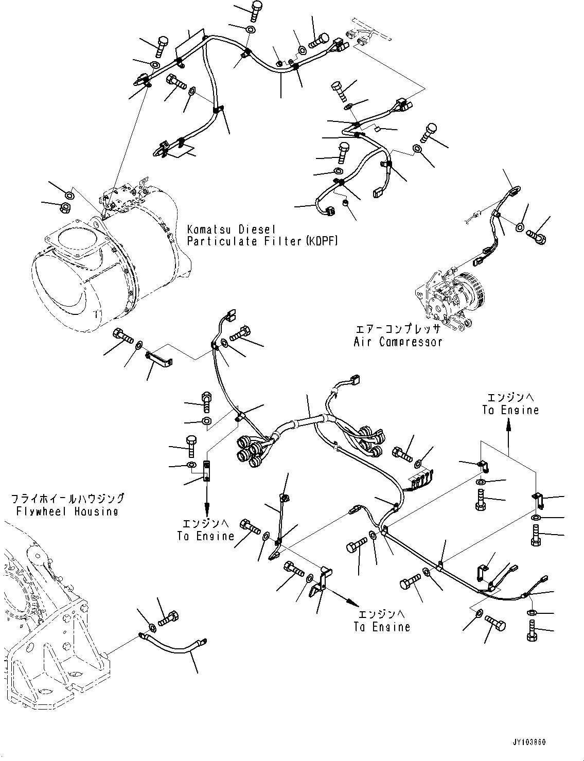 Komatsu parts book diagram for WA800-8E0 S/N 84001-UP: ENGINE RELATED PARTS, WIRING HARNESS(#84001-)