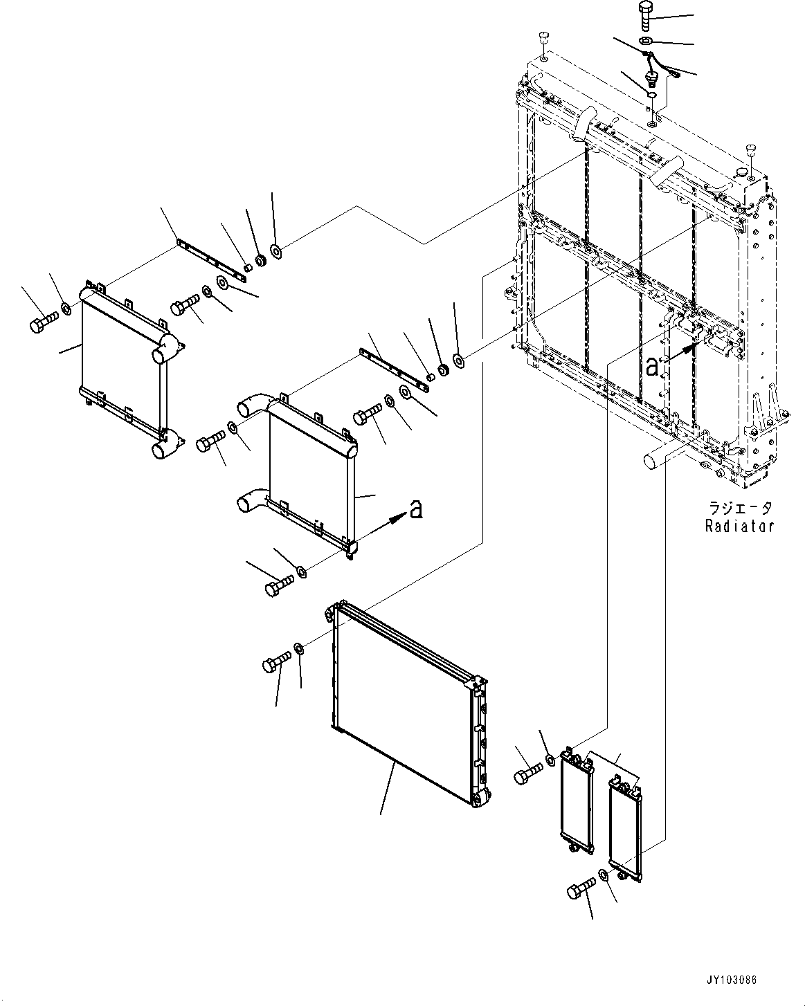 Komatsu parts book diagram for WA800-8E0 S/N 84001-UP: RADIATOR, AFTERCOOLER AND OIL COOLER(#83001-)