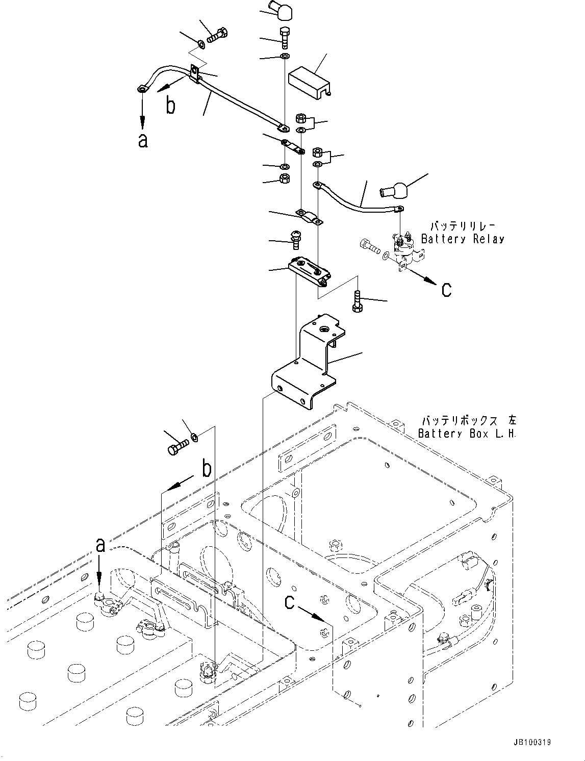 Komatsu parts book diagram for WA800-8E0 S/N 84001-UP: LEFT BATTERY BOX, BATTERY CABLE(#83001-)