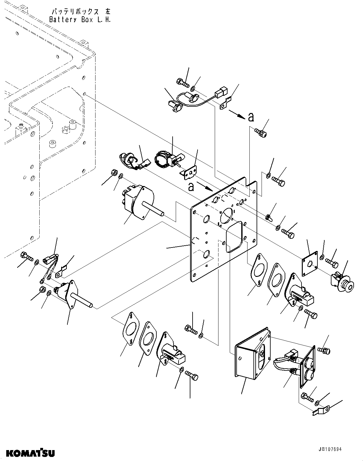 Komatsu parts book diagram for WA800-8E0 S/N 84001-UP: LEFT BATTERY BOX, SWITCH(#83001-)