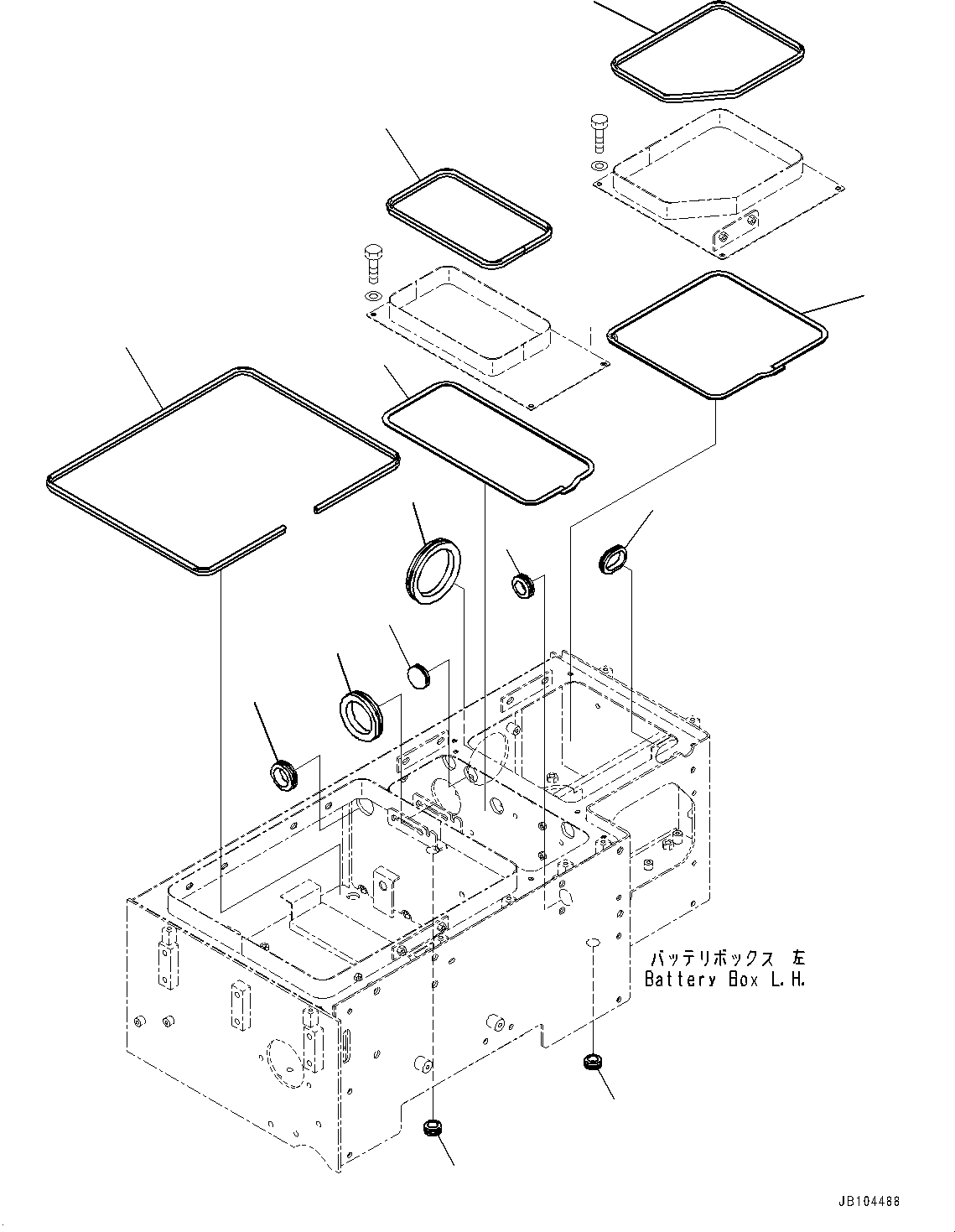 Komatsu parts book diagram for WA800-8E0 S/N 84001-UP: LEFT BATTERY BOX, GROMMET(#83001-)