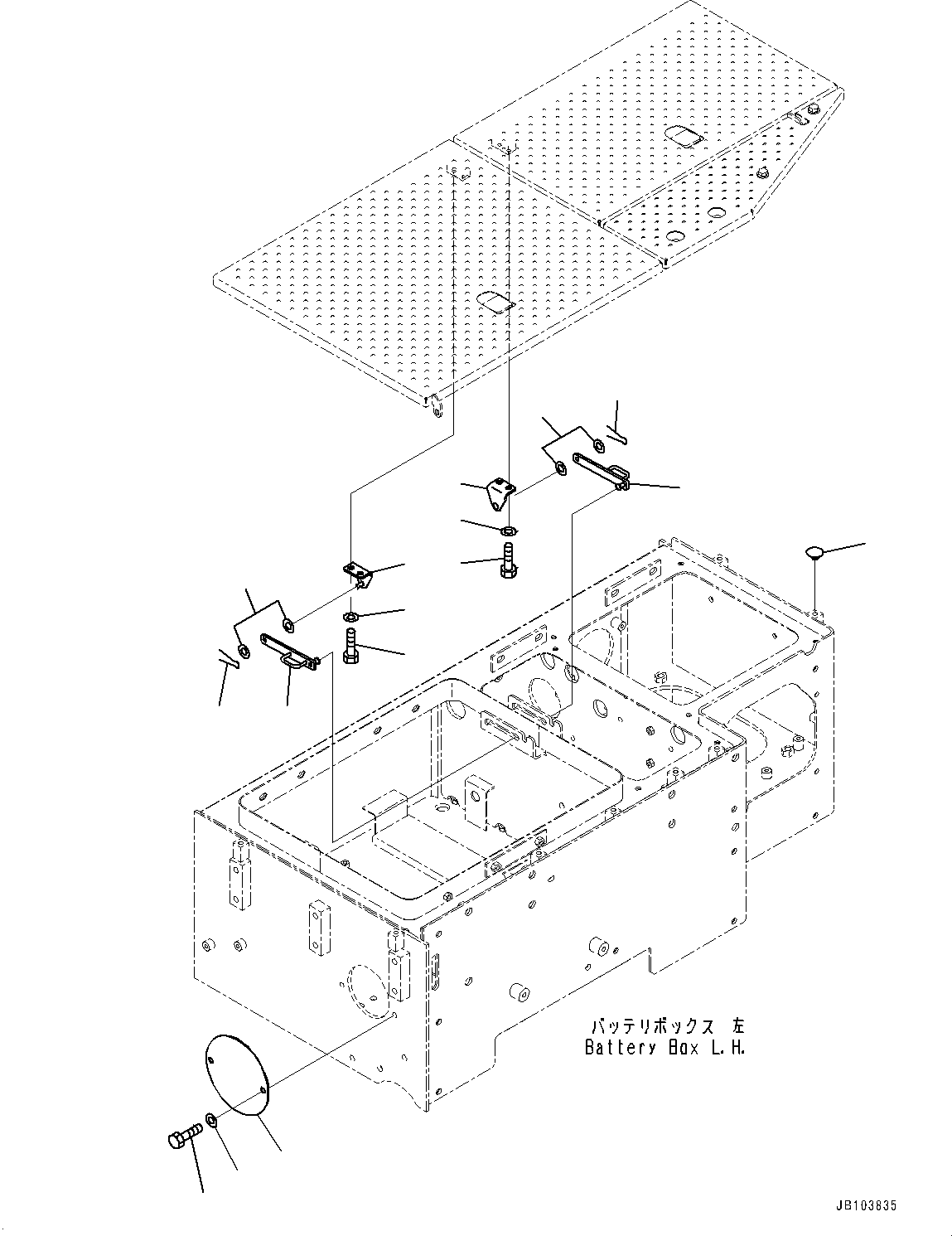 Komatsu parts book diagram for WA800-8E0 S/N 84001-UP: LEFT BATTERY BOX, BATTERY BOX MOUNTING (1/2)(#83001-)