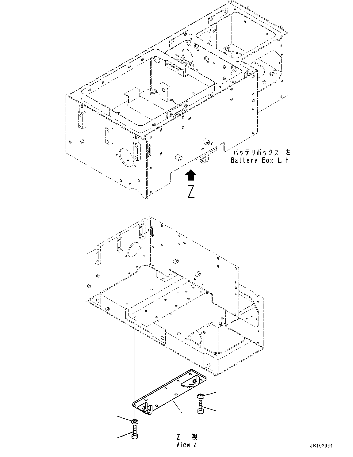 Komatsu parts book diagram for WA800-8E0 S/N 84001-UP: LEFT BATTERY BOX, BRACKET(#83001-)