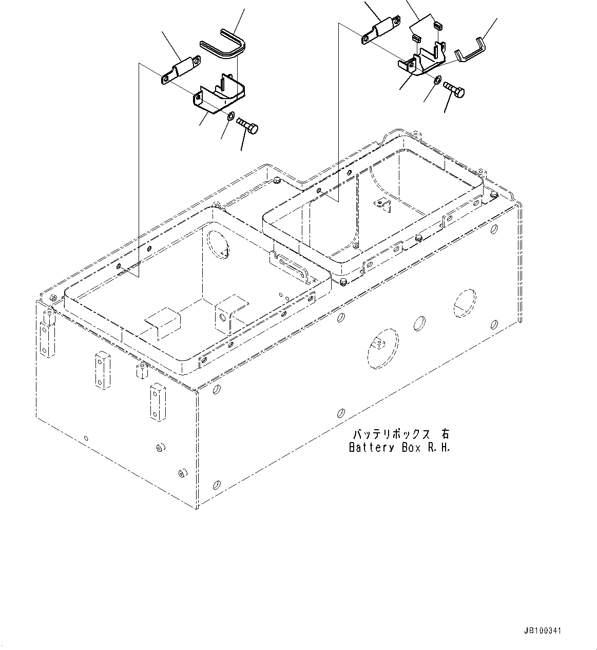 Komatsu parts book diagram for WA800-8E0 S/N 84001-UP: RIGHT BATTERY BOX, BATTERY BOX MOUNTING (1/3)(#83001-)