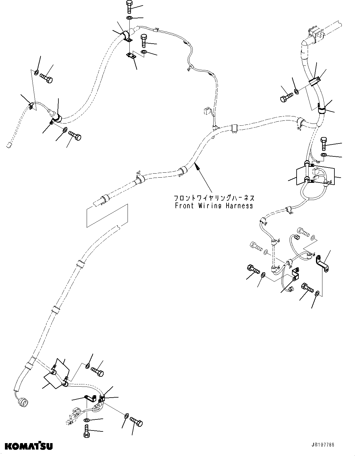 Komatsu parts book diagram for WA800-8E0 S/N 84001-UP: FRONT WIRING HARNESS - HORN, WIRING HARNESS MOUNTING (4/4)(#83014-)