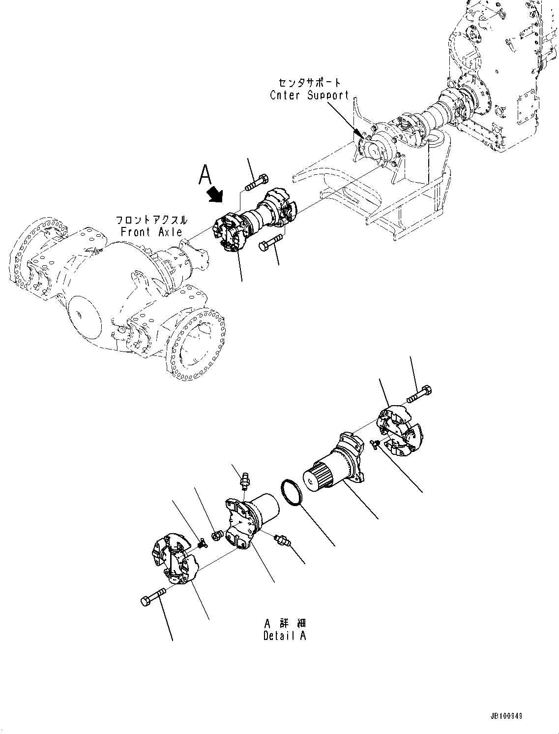 Komatsu parts book diagram for WA800-8E0 S/N 84001-UP: PROPELLER SHAFT, FRONT SHAFT(#83001-)