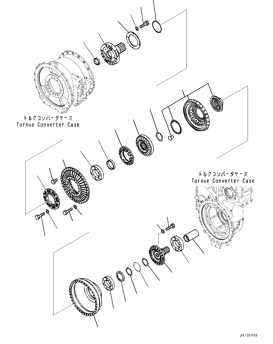 Komatsu parts book diagram for WA800-8E0 S/N 84001-UP: TORQUE CONVERTER AND TRANSMISSION, PUMP AND TURBINE(#83001-)