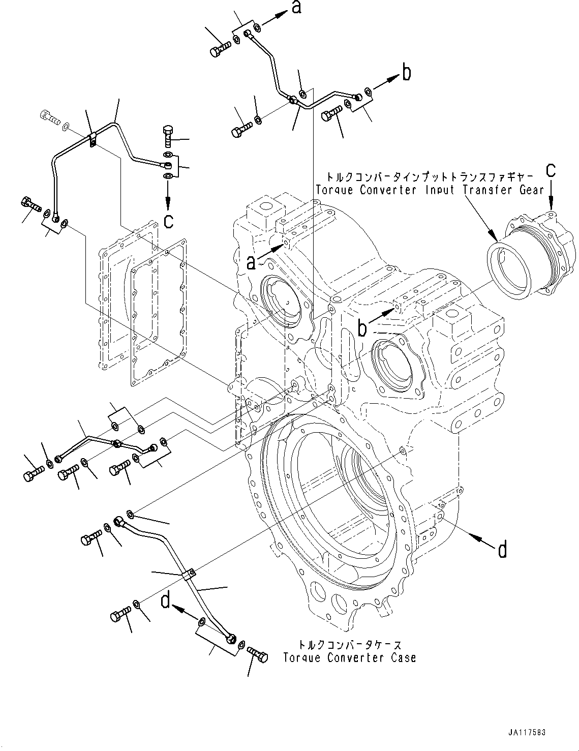 Komatsu parts book diagram for WA800-8E0 S/N 84001-UP: TORQUE CONVERTER AND TRANSMISSION, TORQUE CONVERTER PIPING (1/3)(#83001-)