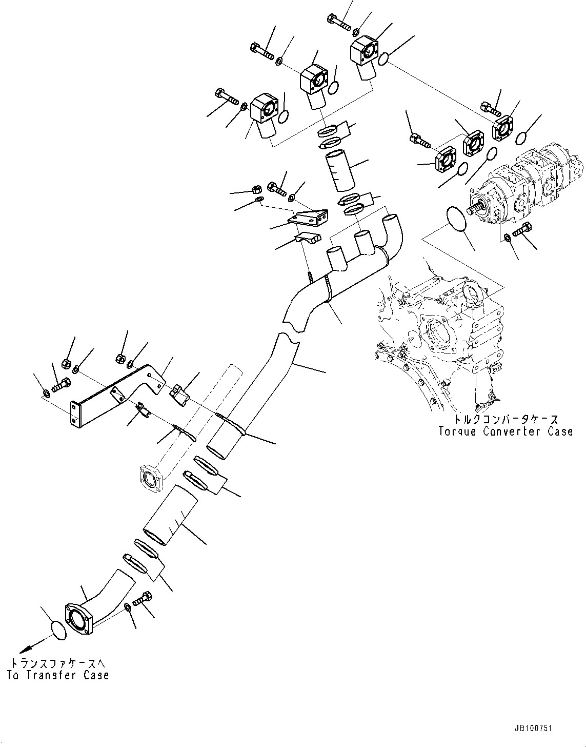 Komatsu parts book diagram for WA800-8E0 S/N 84001-UP: TORQUE CONVERTER AND TRANSMISSION, SUCTION PIPING (1/3)(#83001-)
