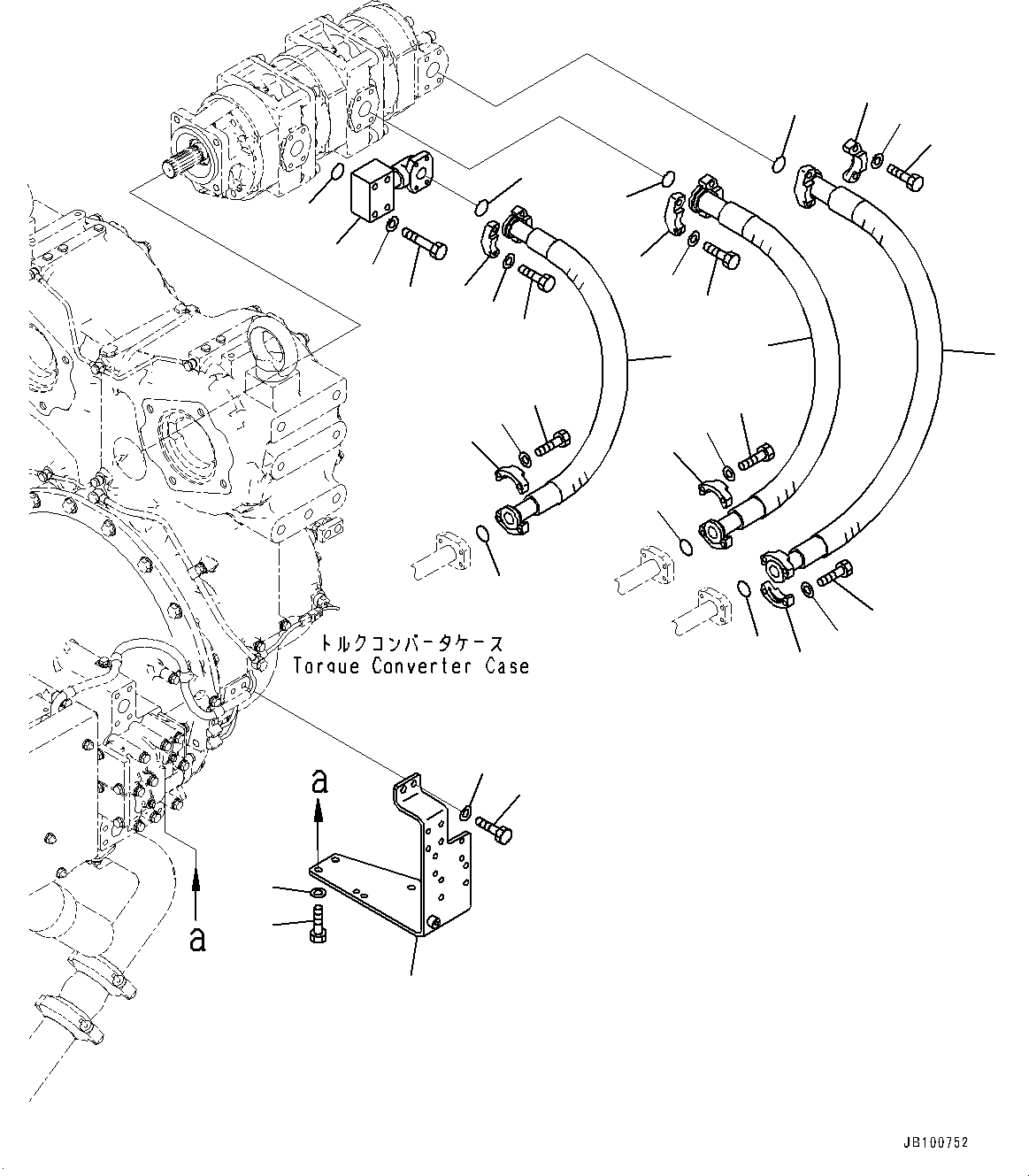 Komatsu parts book diagram for WA800-8E0 S/N 84001-UP: TORQUE CONVERTER AND TRANSMISSION, TORQUE CONVERTER PIPING (2/3)(#83001-)