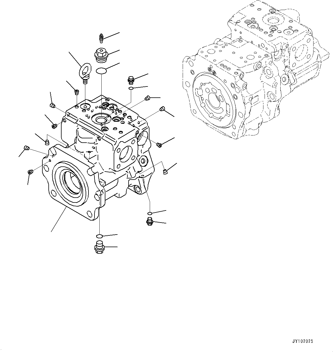 Komatsu parts book diagram for WA800-8E0 S/N 84001-UP: TORQUE CONVERTER AND TRANSMISSION, PISTON PUMP (1/37) (WORK EQUIPMENT PUMP, L.H.)(#83001-)