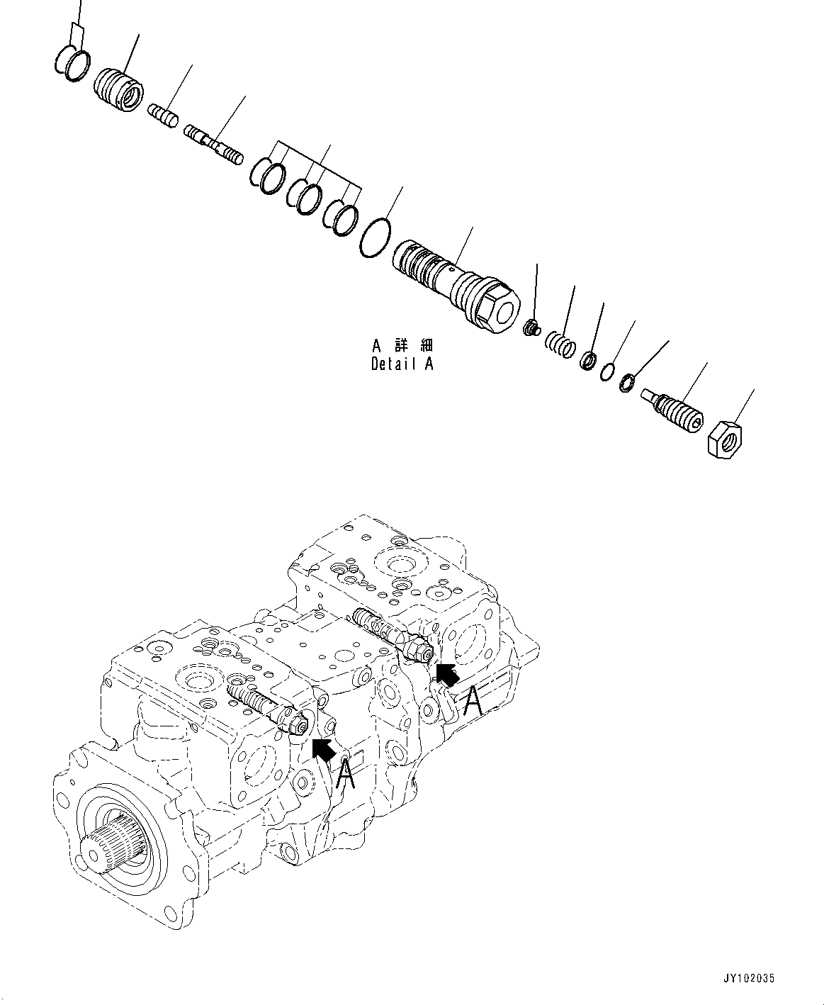 Komatsu parts book diagram for WA800-8E0 S/N 84001-UP: TORQUE CONVERTER AND TRANSMISSION, PISTON PUMP (10/37) (WORK EQUIPMENT PUMP, L.H.)(#83001-)