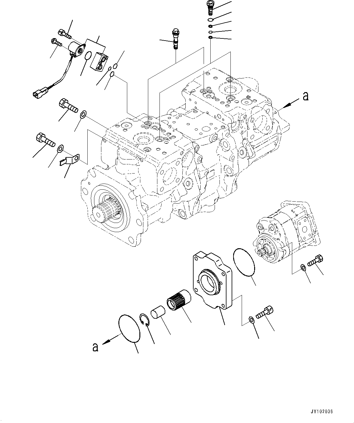 Komatsu parts book diagram for WA800-8E0 S/N 84001-UP: TORQUE CONVERTER AND TRANSMISSION, PISTON PUMP (11/37) (WORK EQUIPMENT PUMP, L.H.)(#83001-)
