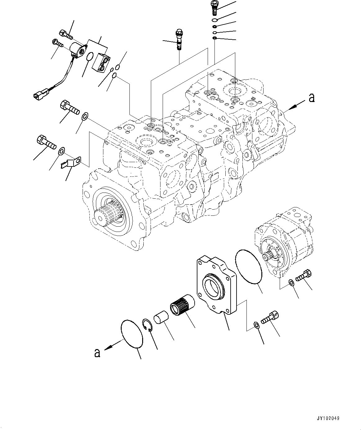 Komatsu parts book diagram for WA800-8E0 S/N 84001-UP: TORQUE CONVERTER AND TRANSMISSION, PISTON PUMP (22/37) (WORK EQUIPMENT PUMP, R.H.)(#83001-)