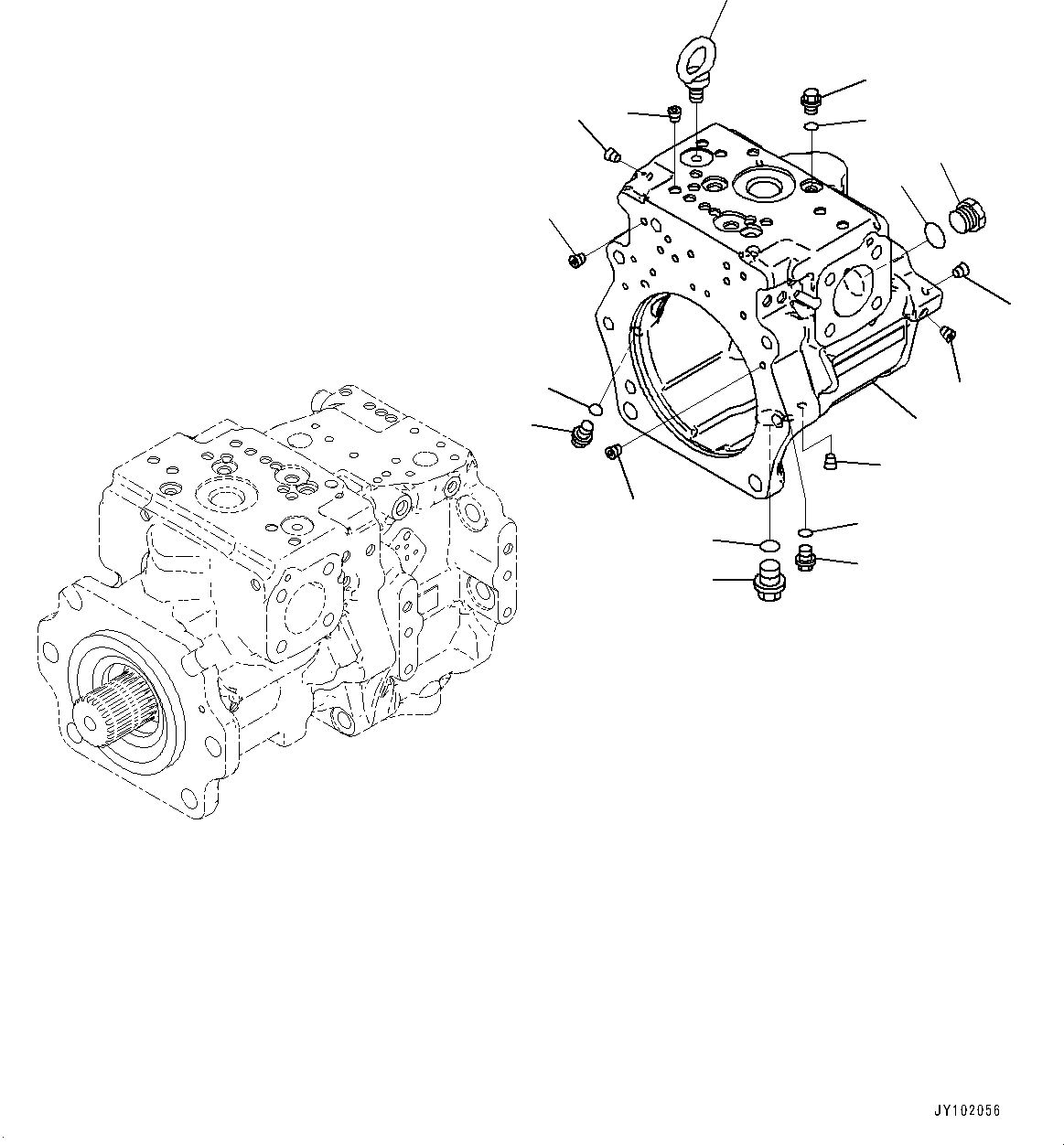 Komatsu parts book diagram for WA800-8E0 S/N 84001-UP: TORQUE CONVERTER AND TRANSMISSION, PISTON PUMP (28/37) (STEERING PUMP)(#83001-)