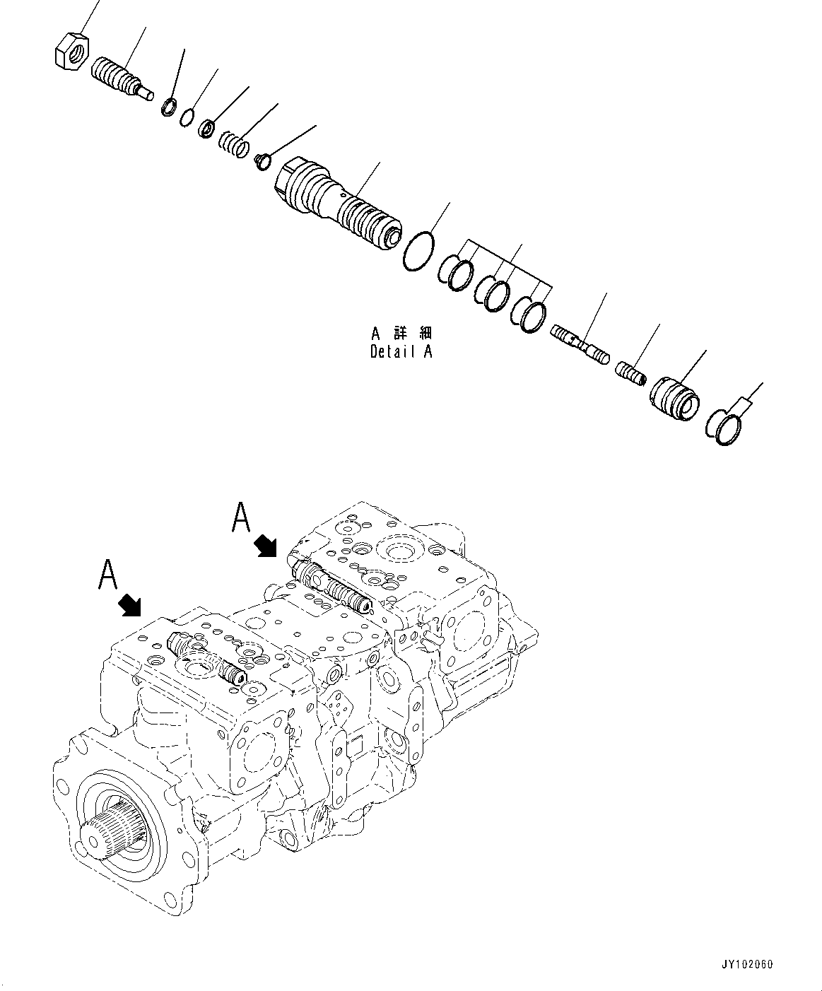 Komatsu parts book diagram for WA800-8E0 S/N 84001-UP: TORQUE CONVERTER AND TRANSMISSION, PISTON PUMP (32/37) (STEERING PUMP)(#83001-)
