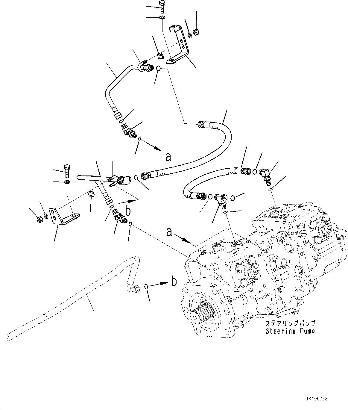 Komatsu parts book diagram for WA800-8E0 S/N 84001-UP: TORQUE CONVERTER AND TRANSMISSION, STEERING PUMP PIPING (1/3)(#83001-)