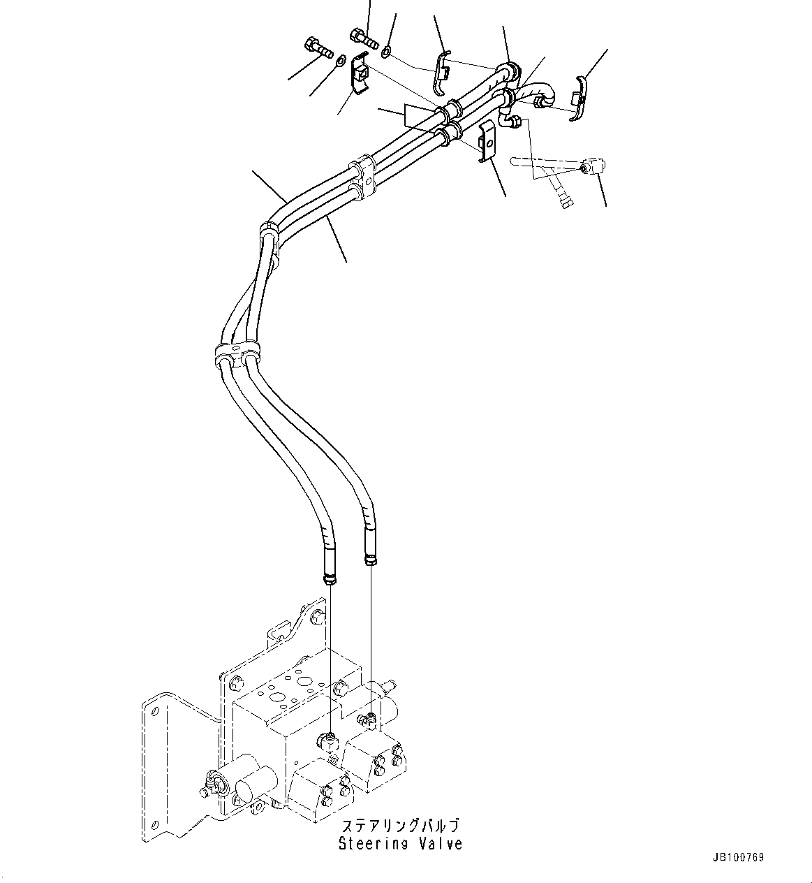 Komatsu parts book diagram for WA800-8E0 S/N 84001-UP: TORQUE CONVERTER AND TRANSMISSION, STEERING VALVE PIPING(#83001-)