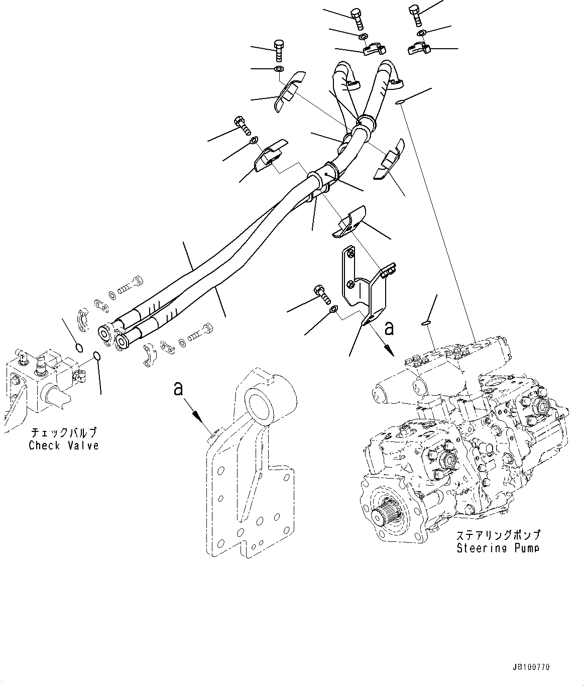 Komatsu parts book diagram for WA800-8E0 S/N 84001-UP: TORQUE CONVERTER AND TRANSMISSION, STEERING PUMP PIPING (2/3)(#83001-)